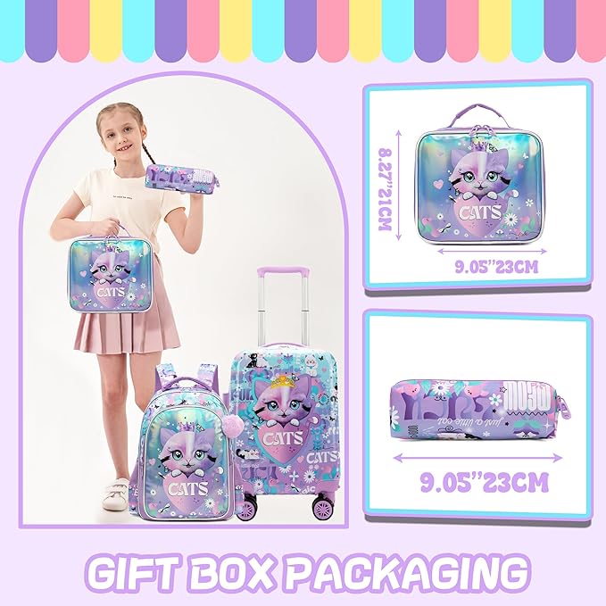 Kids Suitcase Set for Girls Hardside Luggage with Spinner Wheels 5 Piece 16inch Toddler Suitcase for Girls Travel Carry on Luggage Airline Approved