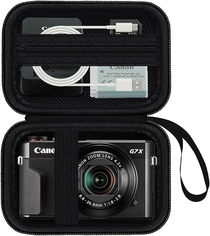 Camera Case for Canon PowerShot G7X Mark III/ G7 X Mark II/ SX740 hs Digital Camera, 4K Vlogging Camera Protective Cover Hard Travel Storage Bag, Mesh Pocket fits Cable, Batteries, Black