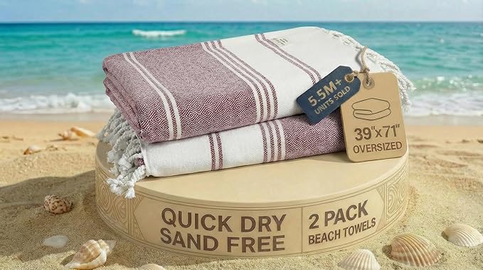 LANE LINEN Beach Towels for Women, 2 Pack Large Beach Towels Oversized, Pre-Washed, No-Shrink Sand Free, Quick Dry, Lightweight Travel Towel, Soft Beach Bath Towel, 39"x71" - Fired Brick