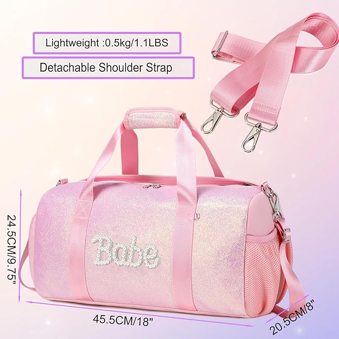 Glitter Dance Bag for Girls Ballet Bag Shiny Sports Duffle Bags with Shoes Compartment and Waterproof Dry Wet Separated Compartment