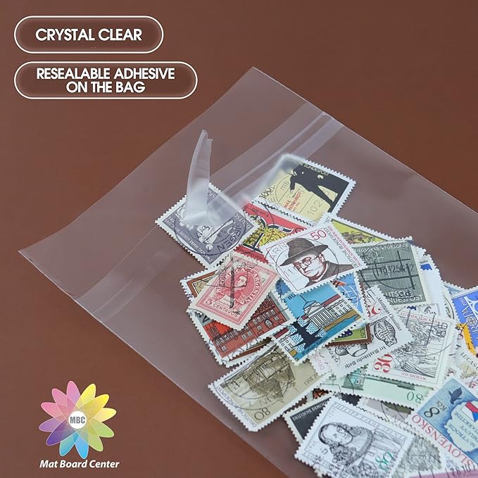 Mat Board Center 100 Pack 4 3/4" x 6 1/2" Clear Resealable Plastic Sleeves, Self Sealing Polypropylene Bags Fits 4x6 Prints, Photos, A1 Cards