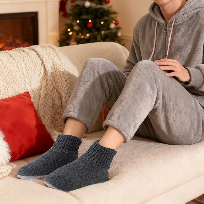 Ultrafun Fuzzy Slipper Socks for Men, Non Slip Warm Plushed Lined Indoor House Socks with Grips Christmas Gifts