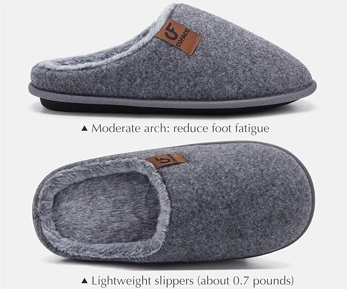 COFACE Mens Cozy Memory Foam Scuff Slippers Casual Slip On Warm House Shoes Indoor/Outdoor Sandal Slippers With Arch Support Rubber Sole Size 7-15