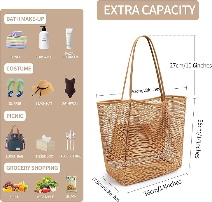VOROLO Mesh Tote Beach Bag,Women Fairycore Hobo Bag,Shoulder Bag,Soft Summer Casual Crochet Bags
