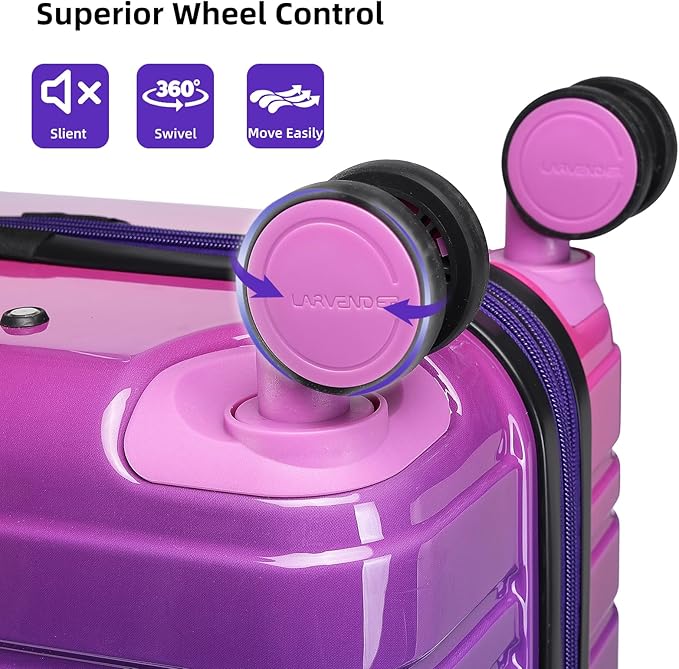 LARVENDER Carry on Luggage 22x14x9 Airline Approved Hardshell Suitcase with Wheels TSA Lock, PC+ABS Lightweight Suitcase Set for Women with Travel Backpack, Midnight Berry, 3 Piece Set