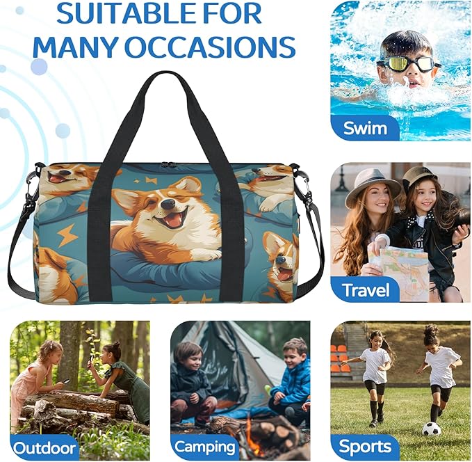 Happy Dogs Overnight Travel Bag Unisex Denim Blue Carry-On Size Tote Bag Suitable for Travel Duffle Gym Sports