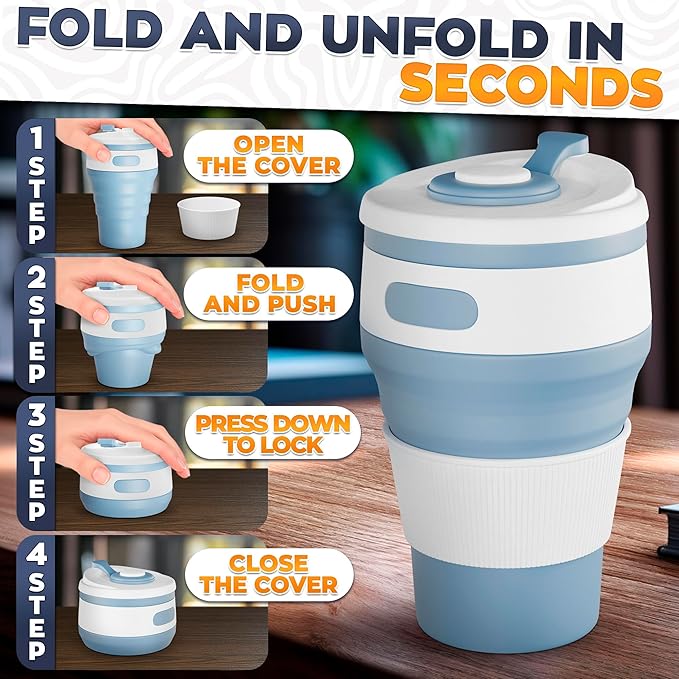 2-Pack Сollapsible Cups for Traveling Reusable – 12oz Leakproof Coffee Travel Mug, Silicone, Foldable and Portable for Hiking, Camping, Office | Lightweight Collapsible Coffee Cups for Easter Brunch