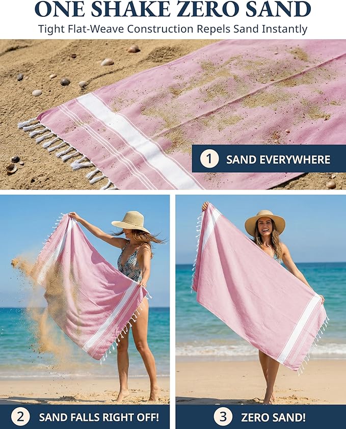 LANE LINEN Turkish Beach Towels Set of 6 – Pre-Washed, Sand-Free, Quick Dry, Lightweight Travel Towels for Women, Soft Bath Beach Towels, 39"x71" – Coastal Bliss
