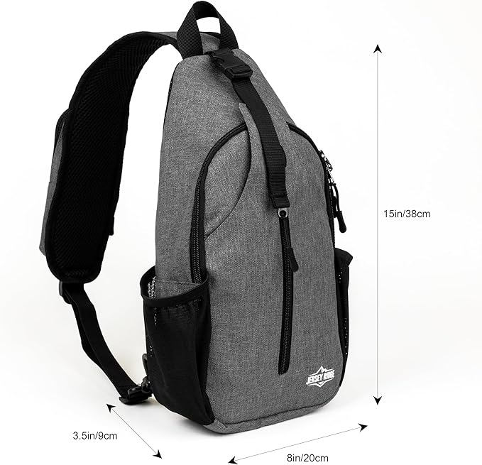 Crossbody Sling Bag – Anti-Theft Carryall Daypack Backpack with Adjustable Chest Strap for Travel or Hiking (Grey)