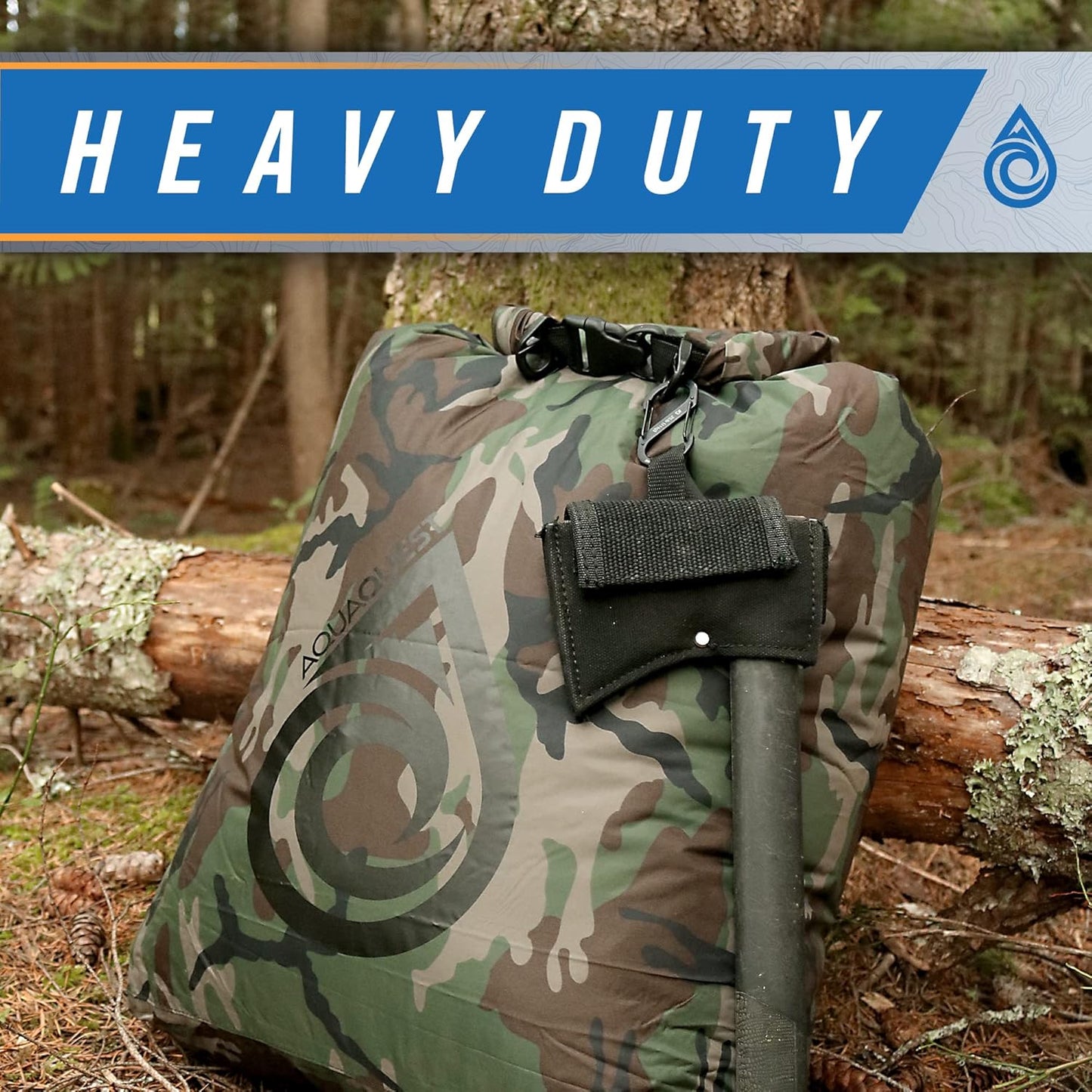 AquaQuest Rogue Dry Bag – 30L Woodland Camo – 100% Waterproof Roll Top – Tactical Gear Sack