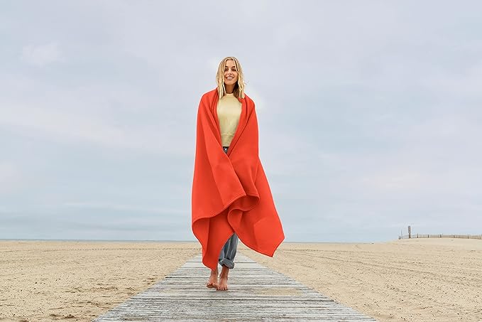 MV Sport Lightweight Sweatshirt Blanket Throw – Warm & Cozy, Breathable Oversized Fleece Knit, Couch, Bed, Travel, Cold Nights, and Outdoors – Soft Light Weight Blanket 54" x 84" Orange
