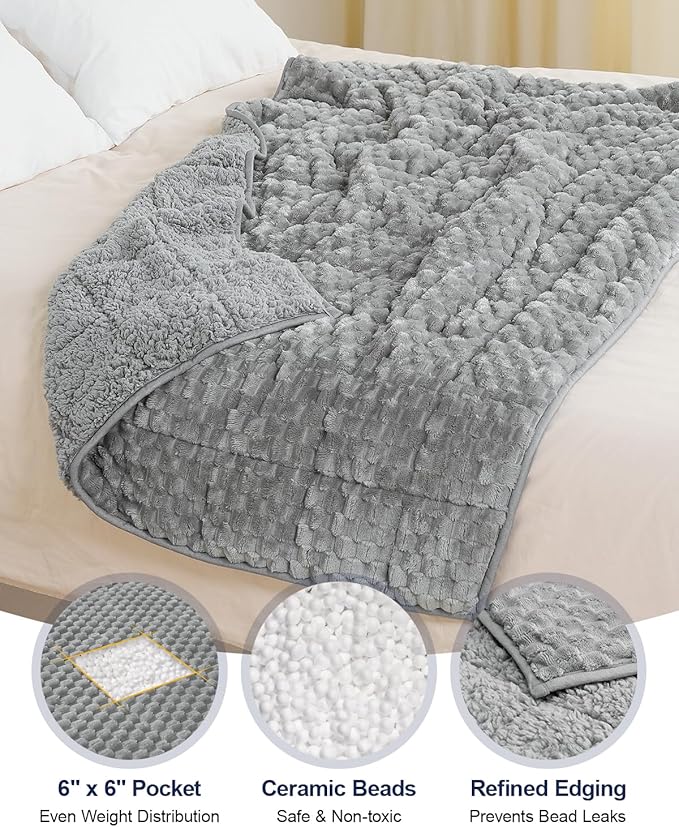 Super Soft Luxury Fleece Sherpa Weighted Blanket for Teens, 3lbs Small Weighted Lap Blanket for Adults, Turtle Shell Cozy Warm Throw for Winter, Compact Heavy Blanket for Sleep & Travel, Grey, 36"x48"