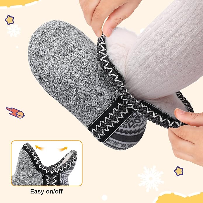 LeIsfIt Toddler Slippers Boys Girls Cozy Warm House Shoes Kids Non-slip Winter Slipper Booties Slip on Plush Lining Sock Slippers