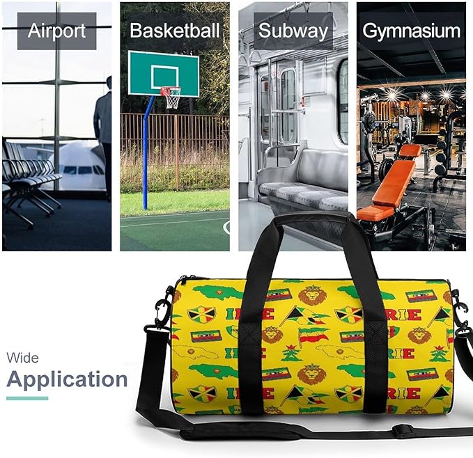 Beach Swim Bags Rasta Jamaican Reggae Flag Map Magnetic Tape Men Women Duffle Bag Foldable Gym Bag Lightweight Travel Sports Bags for Men and Women
