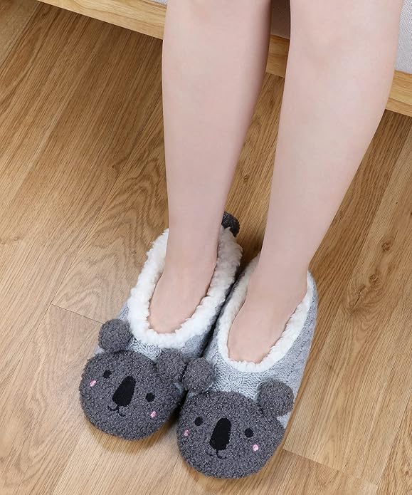 DICUIRD Womens Cute Animal Soft Sole Slipper Socks with Grippers-Fuzzy House Slippers