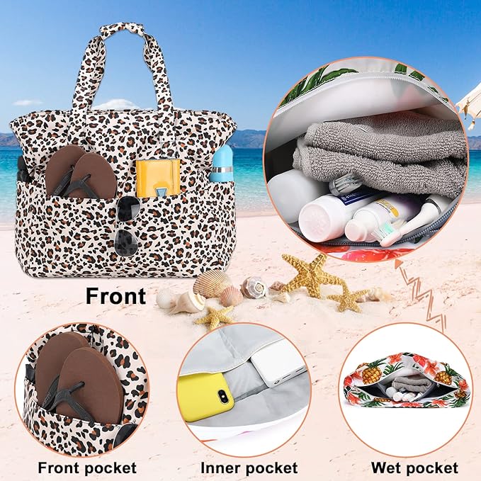 Bluboon Beach Bags for Women, Large Waterproof Tote Bag With Wet Compartment for Pool Weekender Travel Gym
