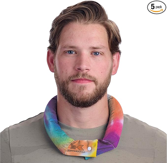 KOOLGATOR Evaporative Cooling Neck Wrap – Reusable Neck Cooler with Long Lasting Relief During Hot Weather Activities, Sports, & Outdoor Work, Tie Dye, 5 Pack