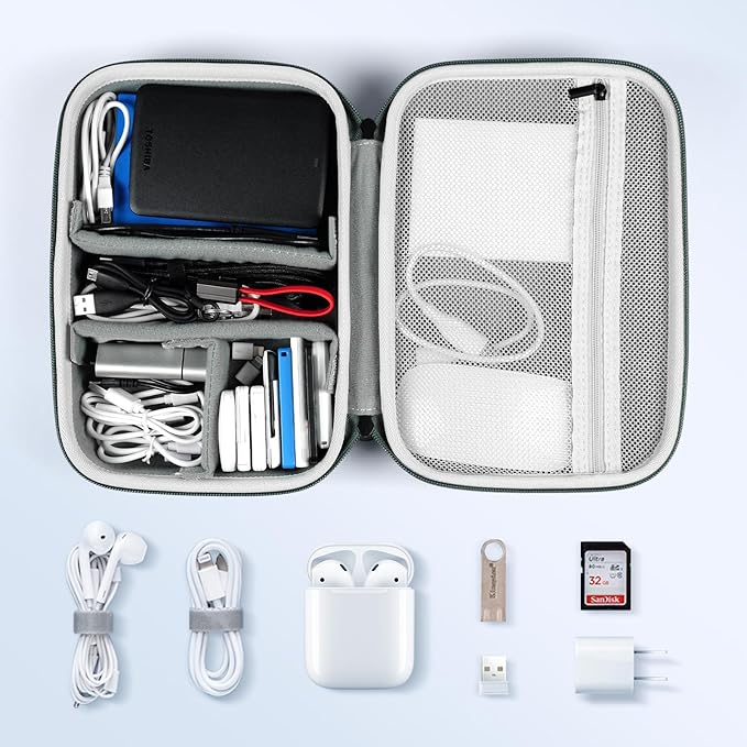 EVA Electronic Accessories Storage Case Large Shockproof Waterproof Storage Bag for Electronics Organizer Portable Cable Storage Bag for Travel or Work (Green, Double Layer)