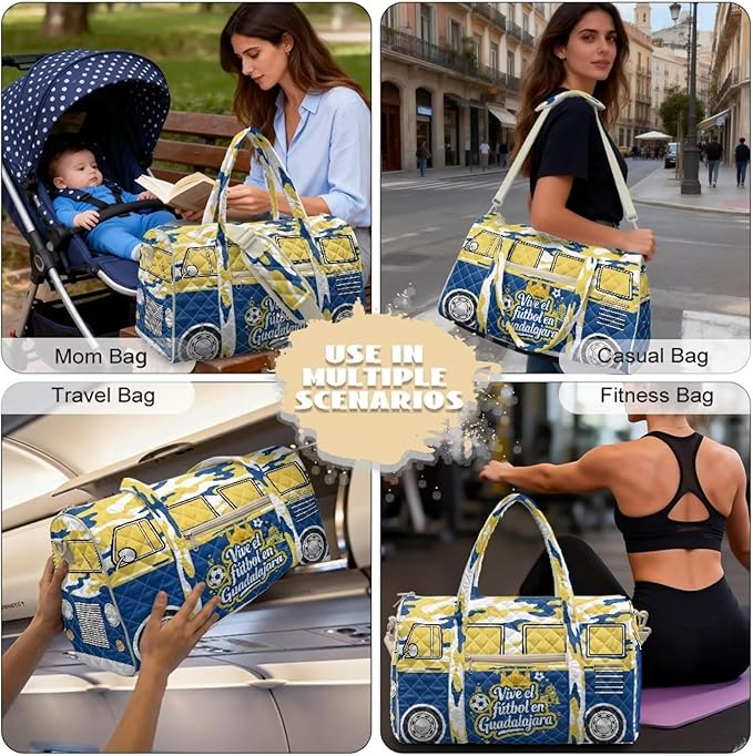 COEQINE Quilt Duffle Bag for Men Travel Quilted Tote Bag For Mens Duffel Bag Lightweight Weekend Bag with Zipper Pocket Dance Bag Organizer,Guadalajara Van Car