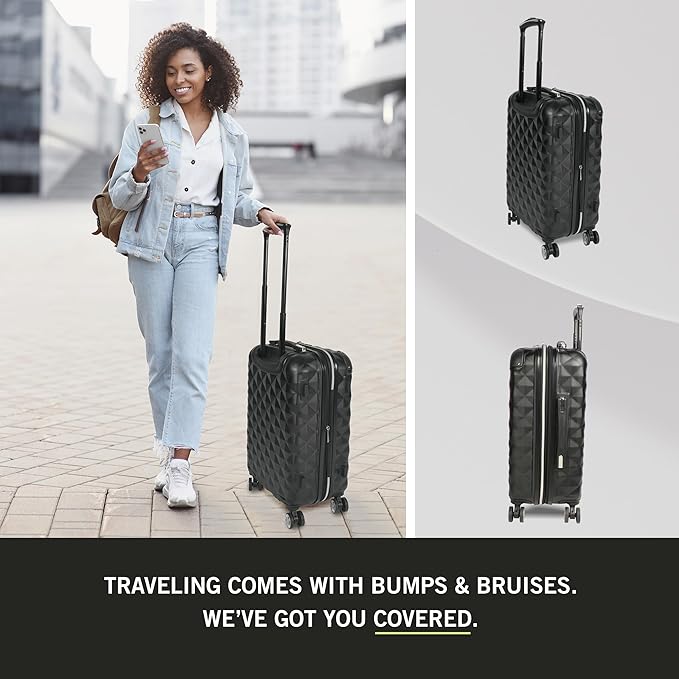 Kenneth Cole REACTION Diamond Tower Collection Lightweight Hardside Expandable 8-Wheel Spinner Travel Luggage, Black, 20-Inch Carry On