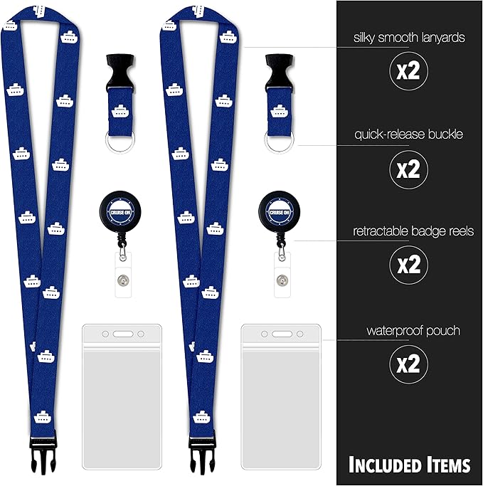 Cruise On Cruise Lanyard for Ship Cards – 2-Pack Retractable Badge & Waterproof Key Card Holder for Ship Cards – Cruise Essentials 2026-2027, Perfect for Travel & Vacation (Navy Blue)