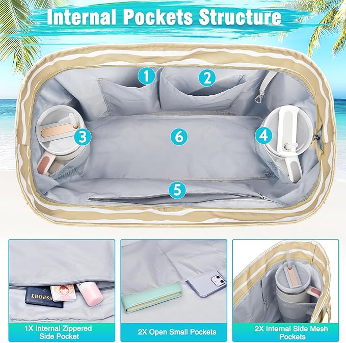 HUANLANG Extra Large Beach Bag Waterproof Beach Totes Bags for Women Men,Pool Bag with Zipper Wet Pocket
