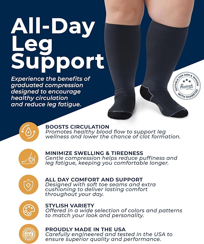 Pembrook Plus Size Compression Socks for Women Wide Calf - 3 Pairs, 20-30mmHg Extra Wide Calf Compression Socks, Up to 4XL