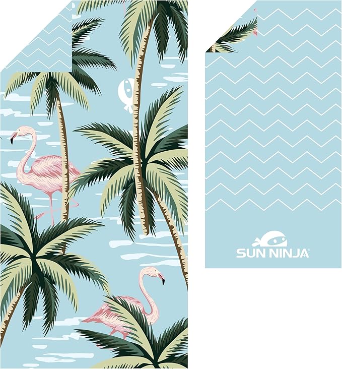 SUN NINJA Microfiber Beach Towel - Sand Free, Quick Dry, Lightweight & Compact for Beach, Pool, Yoga and Camping - 63x32 inch Super Absorbent, Large Sand Free Swim Towels for Adults and Kids