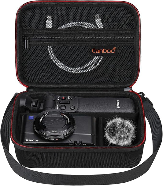Canboc Carrying Camera Case for Sony ZV-1F/ ZV-1/ ZV-1 II Vlog Digital Camera & Vlogger Accessory Kit Tripod, Travel Storage Bag with Strap, Mesh Pocket fit Cable, Black (Case Only)