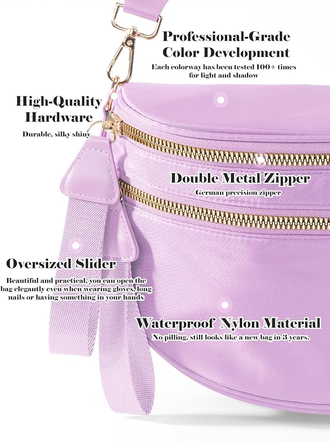 Pure Colour Crossbody Bag Bum Bag for Women,Spacious Purse Fanny Packs Belt Bag,Oversized Bum Bag (Colour Bum Bag-Light Purple)