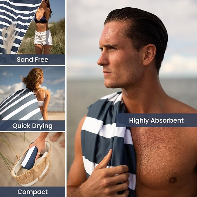 SummerSand Microfiber Beach Towel Extra Large (79 x 39.5 in) - Quick Dry, Sand Free - Compact and Lightweight for Travel - Recycled Materials - Travel Bag Incl - Oversized Pool Towel – Deep Blue