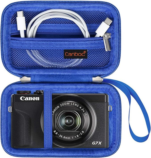 Canboc Camera Case for Canon PowerShot G7 X Mark III/ G7X Mark II Digital 4K Vlogging Camera, Point and Shoot 4K Video Camera Bag, Zipper Mesh Pocket fits USB Cable, Batteries, Blue