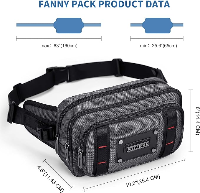 WITZMAN Fanny Pack for Men Casual Waist Bag Travel Mens Belt Bag with Adjustable Strap for Outdoors Cycling Hiking Walking(B732 Silvery Grey)