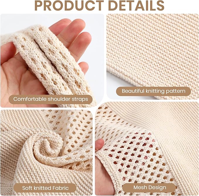 SUOSDEY Crochet Mesh Beach Tote Bag, Knit Summer Vacation Aesthetic Boho Tote Bag for Women
