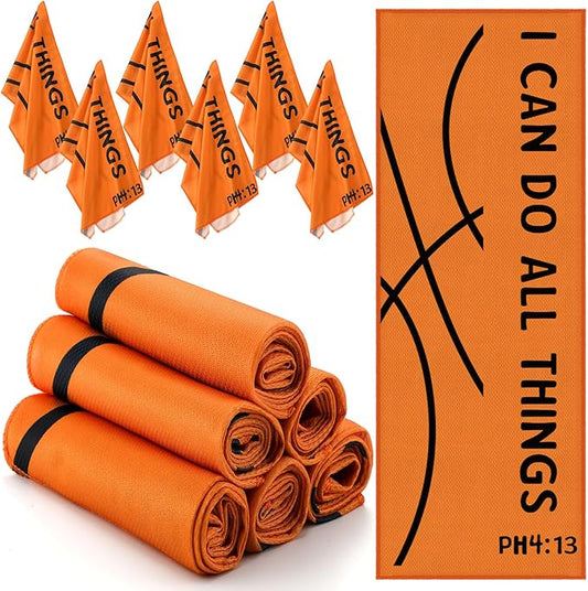 12 Pcs Basketball Cooling Towel Basketball Team Gifts Favors for Men Bible Verse I Can Do All Things Workout Sweat Rags for Neck and Face Microfiber Towel for Gym, Camping, Outdoor Sport