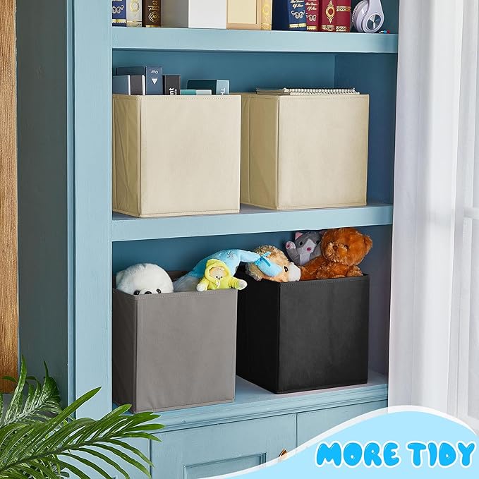 Yinder 12 Pcs Cube Storage Bin Grey 11'' Storage Bins for Playroom Decor Colorful Bins for Kids Foldable Baskets for Nursery Organizer Boxes Fabric Boxes