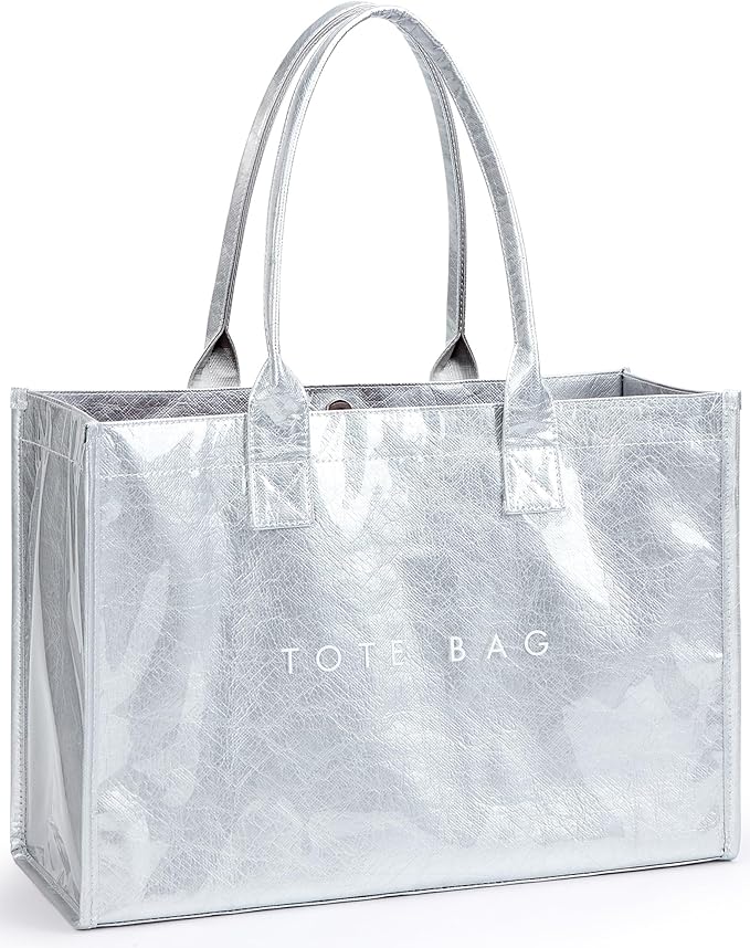KALIDI PVC Tote Bag Women’s Kraft Paper Work Handbags Purses with Top Handle