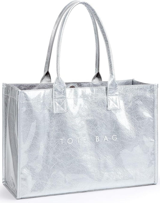 KALIDI PVC Tote Bag Women’s Kraft Paper Work Handbags Purses with Top Handle