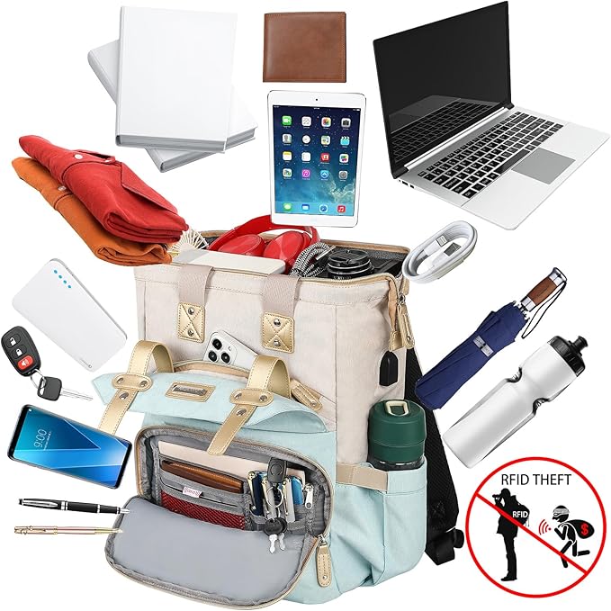 FALANKO Laptop Backpack for Women,15.6 inch Computer Backpack for Work School Nurse Teacher,with Laptop Compartment,USB Charging Port,Large Wide Open,Travel BackpackTravel School Outdoor Activities