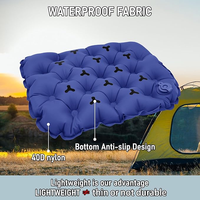 Inflatable Seat Cushion, Lightweight Stadium Seat Pad, Travel Air seat Cushion Anti-Slip for Airplane, Hiking, Climbing, Home and Camping,Navy Blue