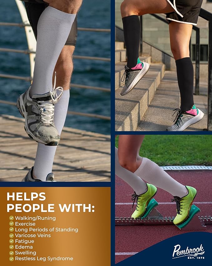 Pembrook 3 Pairs Copper Mens Compression Socks 20-30 mmHg, Running, Hiking, Athletic Cycling, Travel | Circulation Support