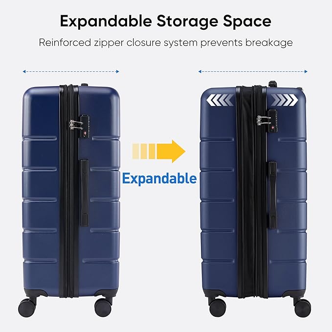 OLIXIS 28 Inch Luggage, Hardside Checked Suitcase with Spinner Wheels, Lightweight ABS Hard Shell Travel Luggage, TSA Approved Lock, Expandable Large Suitcase for Business & Travel–Blue