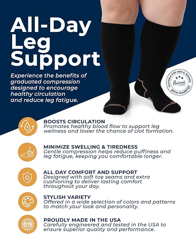 Pembrook Plus Size Compression Socks for Women Wide Calf - 3 Pairs, 20-30mmHg Extra Wide Calf Compression Socks, Up to 4XL