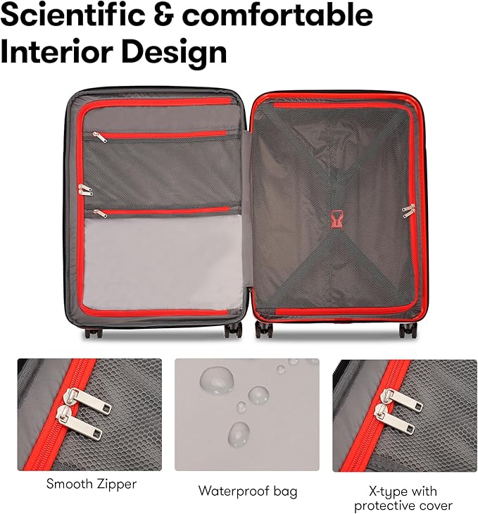 GinzaTravel Hardside Expandable Luggage with Spinner Wheels,Checked-Large 29-Inch,Red
