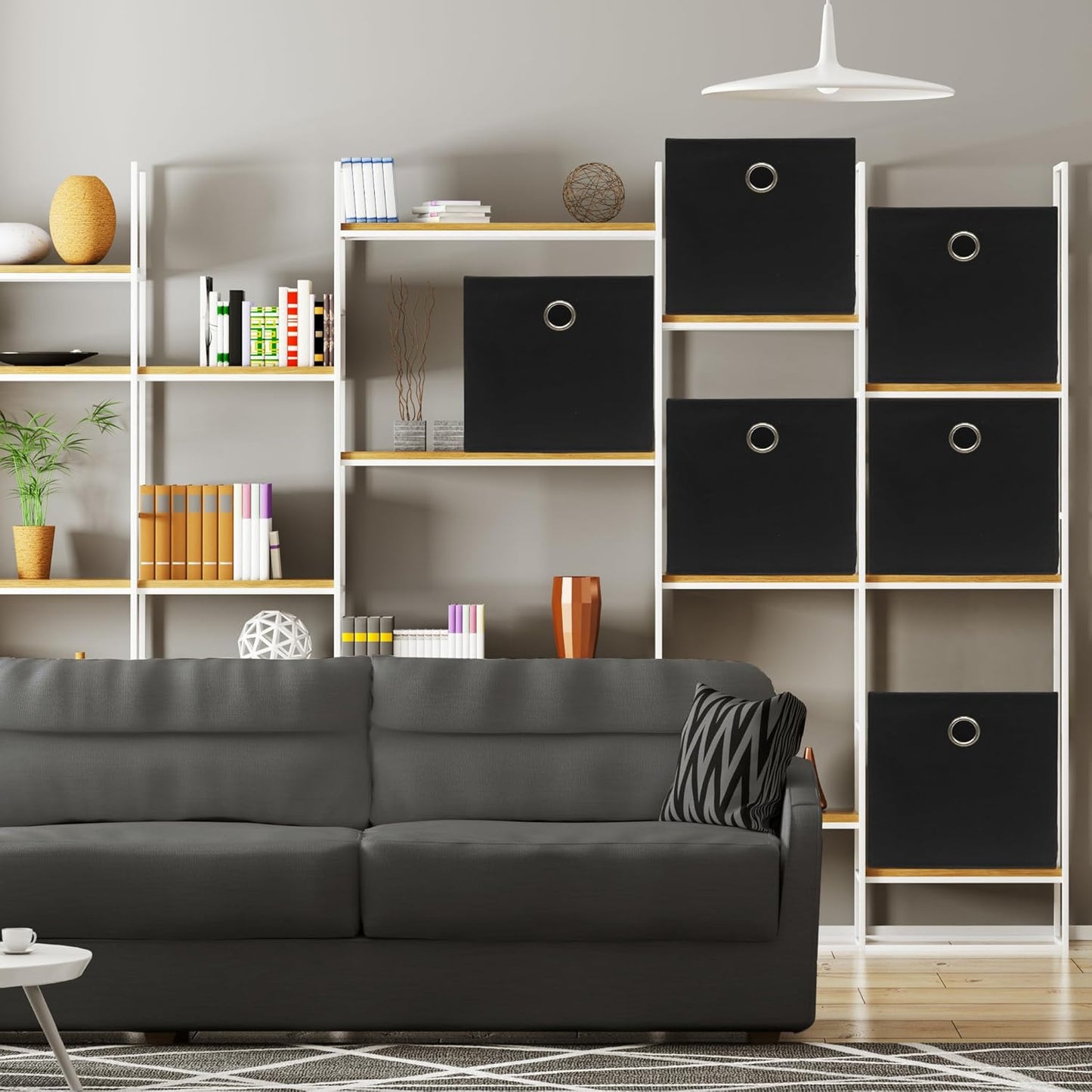 SIMPLE HOUSEWARE 11-Inch Collapsible Fabric Cube Storage Bin with Handles, Printed Design, 6 Pack, Black