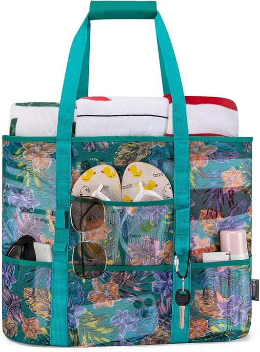 KABAQOO Mesh Beach Bag, Extra Large Beach Bags with 9 Pockets & Zipper Waterproof Lightweight Beach Tote for Beach/Pool Trip | Extra Large, 9 Pockets, Zipper, Waterproof, Lightweight, Beach/Pool Trip