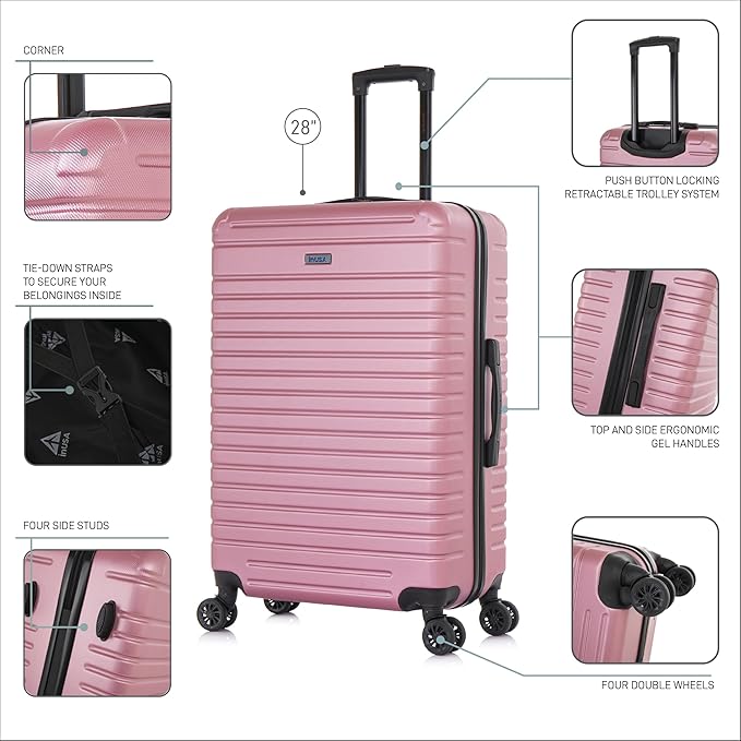 InUSA DEEP Luggage with GEL Handle | Spacious Traveling Suitcases, Travel Suitcase with Dual Spinner Wheels and Studs | 28 Inch Large Hardside Luggage | Rose Gold