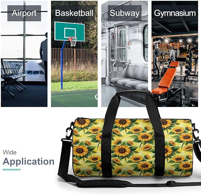 Workout Lightweight Duffel Bags Yellow Sunflower Painting Durable Travel Gym Sports Bag Carry On Weekender Overnight Bag