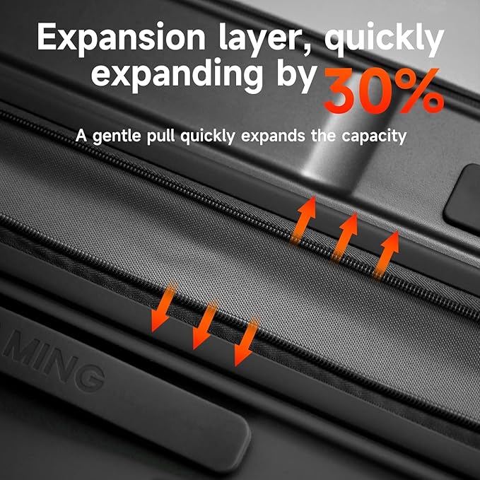ROAMING Expandable 24-Inch Checked Luggage with Mute Brake Wheels Airline Approved Hard Shell Suitcases with Front Pocket Top Opening Luggage with TSA Lock for Short Business Travel, Black