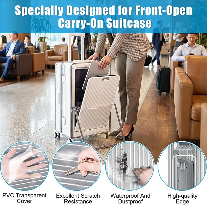 Yotako Clear Luggage Cover Protector with Front Pocket Zipper, 24 Inch Luggage Covers for Front Open Suitcase Wheeled Suitcase 24", No Disassembly